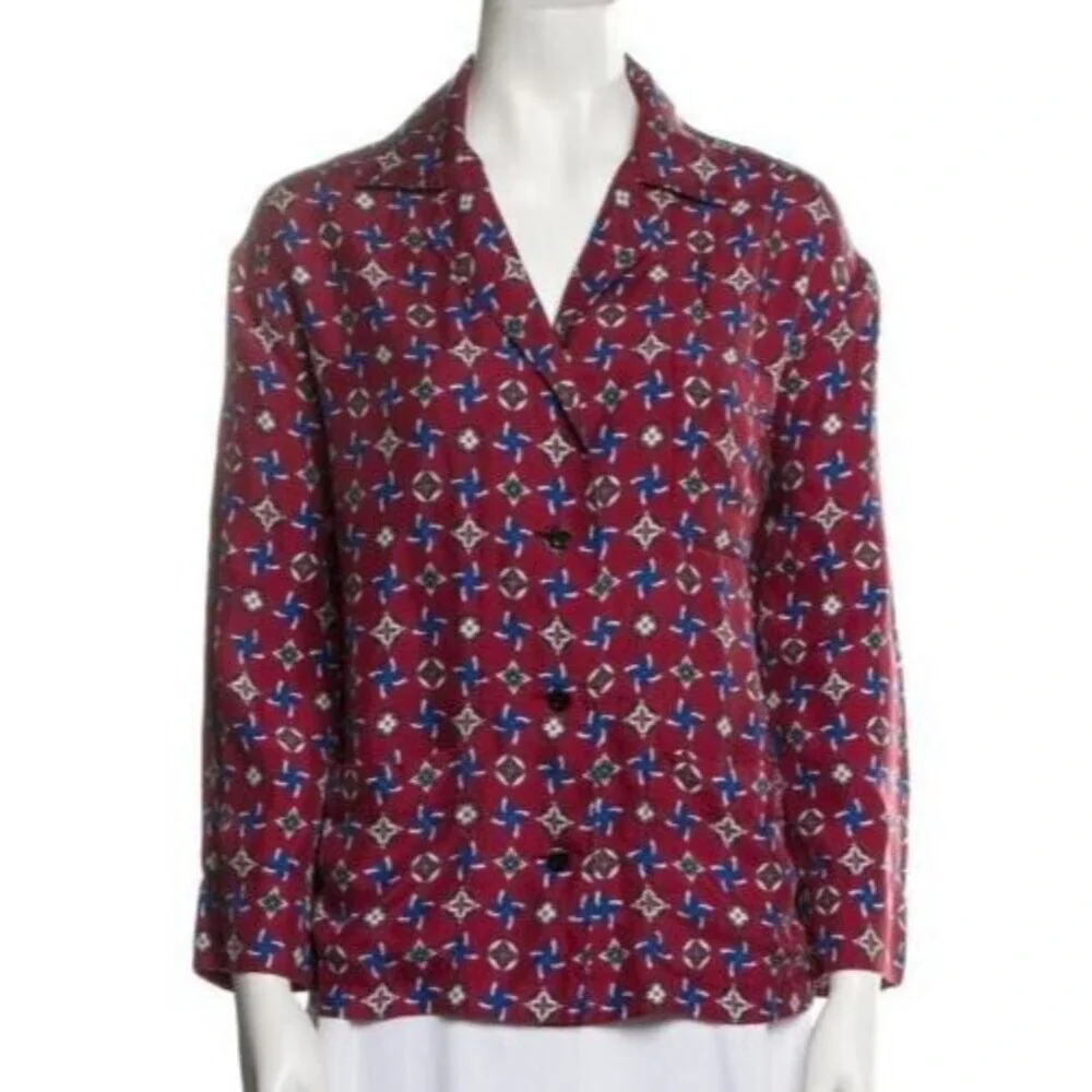 Louis Vuitton Silk Pajama Top Size Italian 38 US 6 Burgundy Luxury‎ Old Money